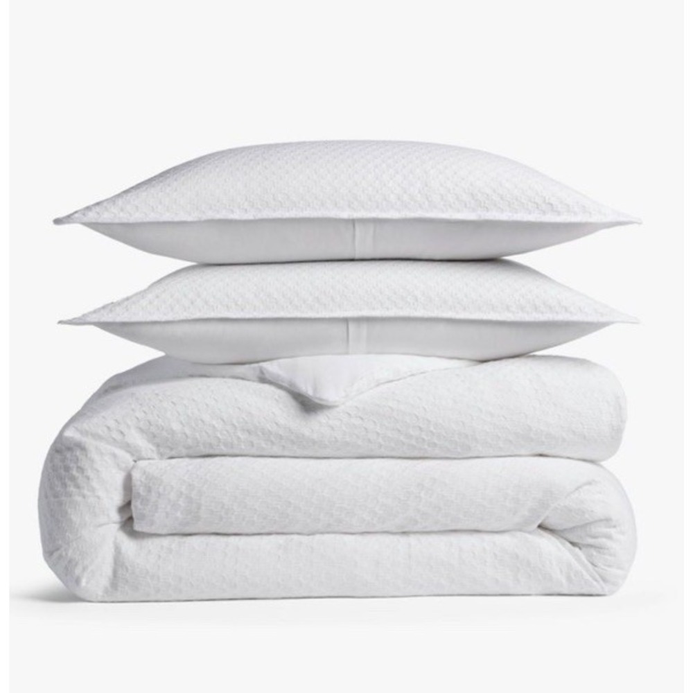 Honeycomb Cotton Duvet Cover & Sham Set - Parachute Size Full Queen WHITE